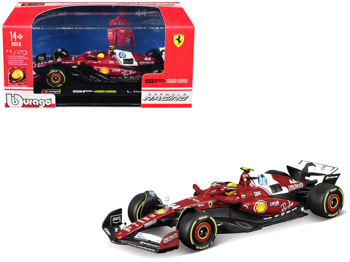 Ferrari SF-25 #44 Lewis Hamilton Formula One F1 "World Championship" (2025) with Display Case 1/43 Diecast Model Car by Bburago by Bburago
