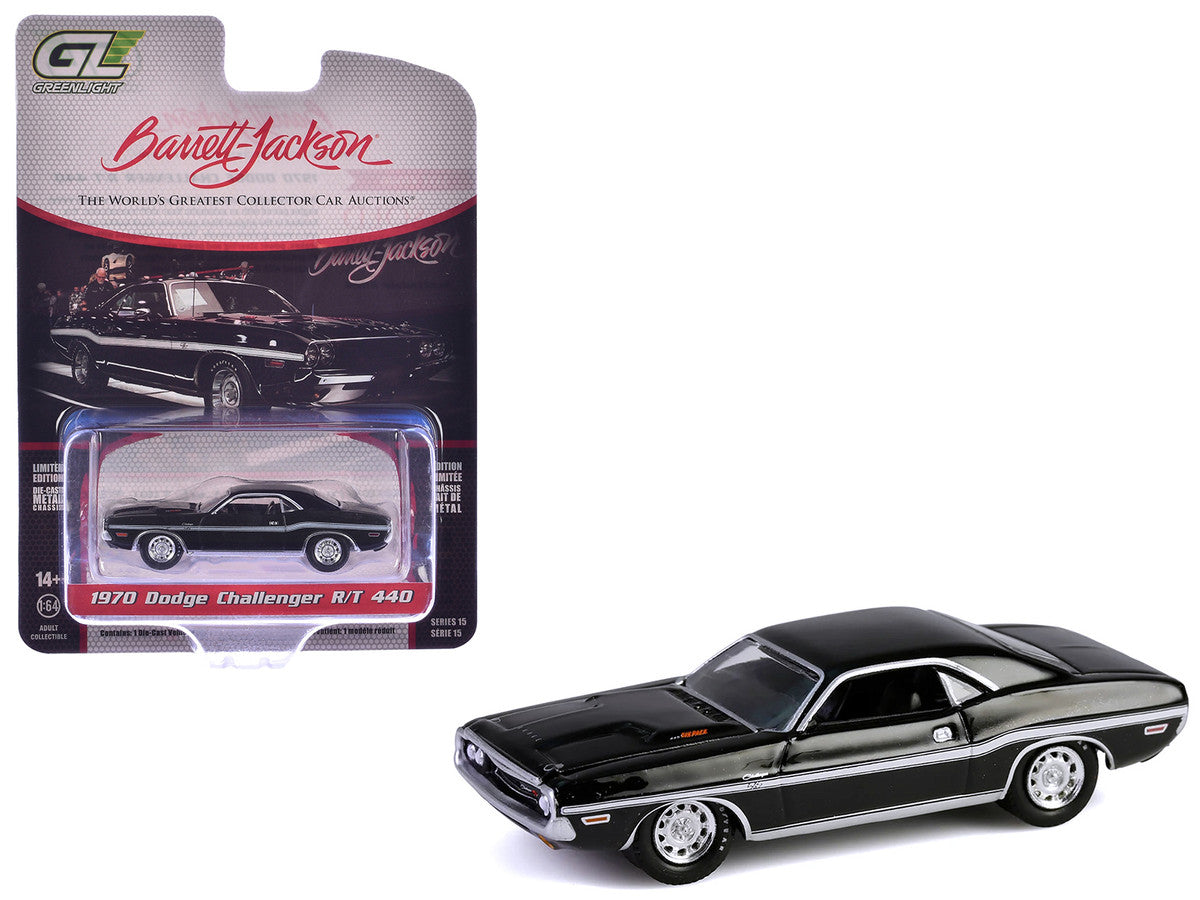 1970 Dodge Challenger R/T 440 Black with White Stripes "Barrett-Jackson" Series 15 1/64 Diecast Model Car by Greenlight by Greenlight