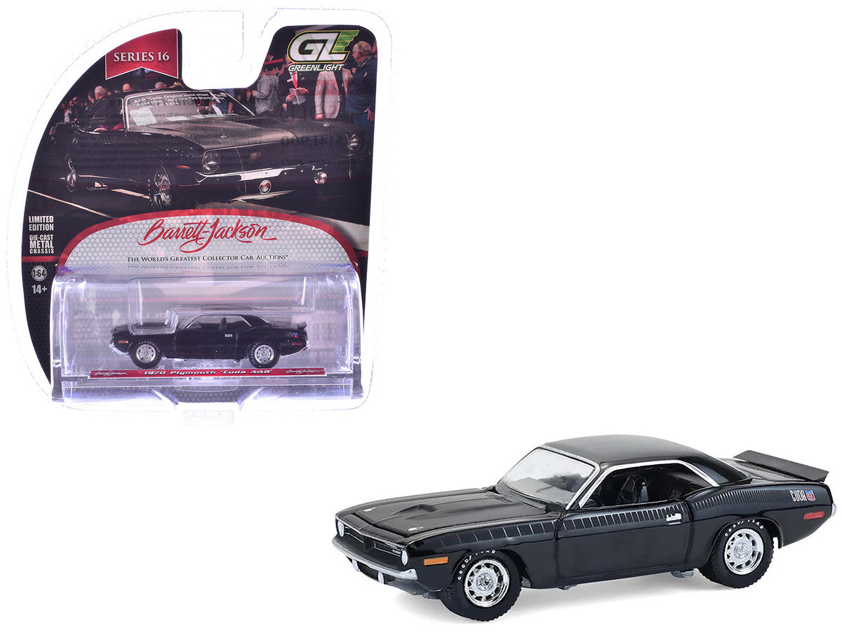 1970 Plymouth 'Cuda AAR Black with Gray Stripes "Barrett-Jackson" Series 16 1/64 Diecast Model Car by Greenlight by Greenlight
