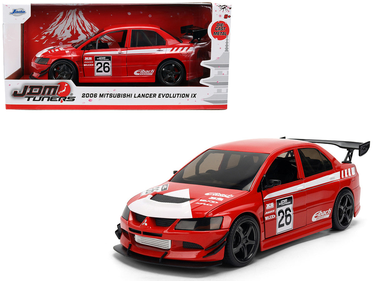 2006 Mitsubishi Lancer Evolution IX RHD (Right Hand Drive) #26 Red with White Graphics "JDM Tuners" Series 1/24 Diecast Model Car by Jada by Jada