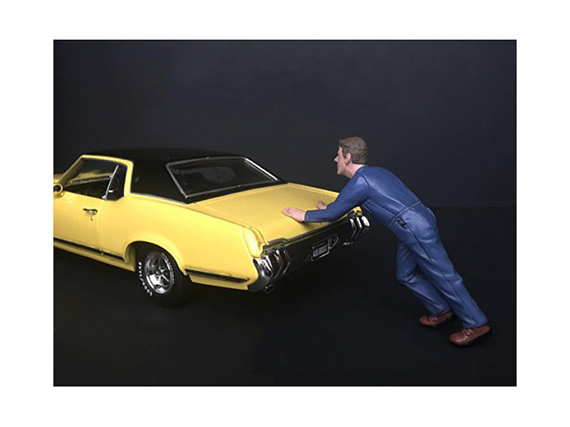 Mechanic Darwin Pushing a Car Figurine for 1/24 Scale Models by American Diorama by American Diorama