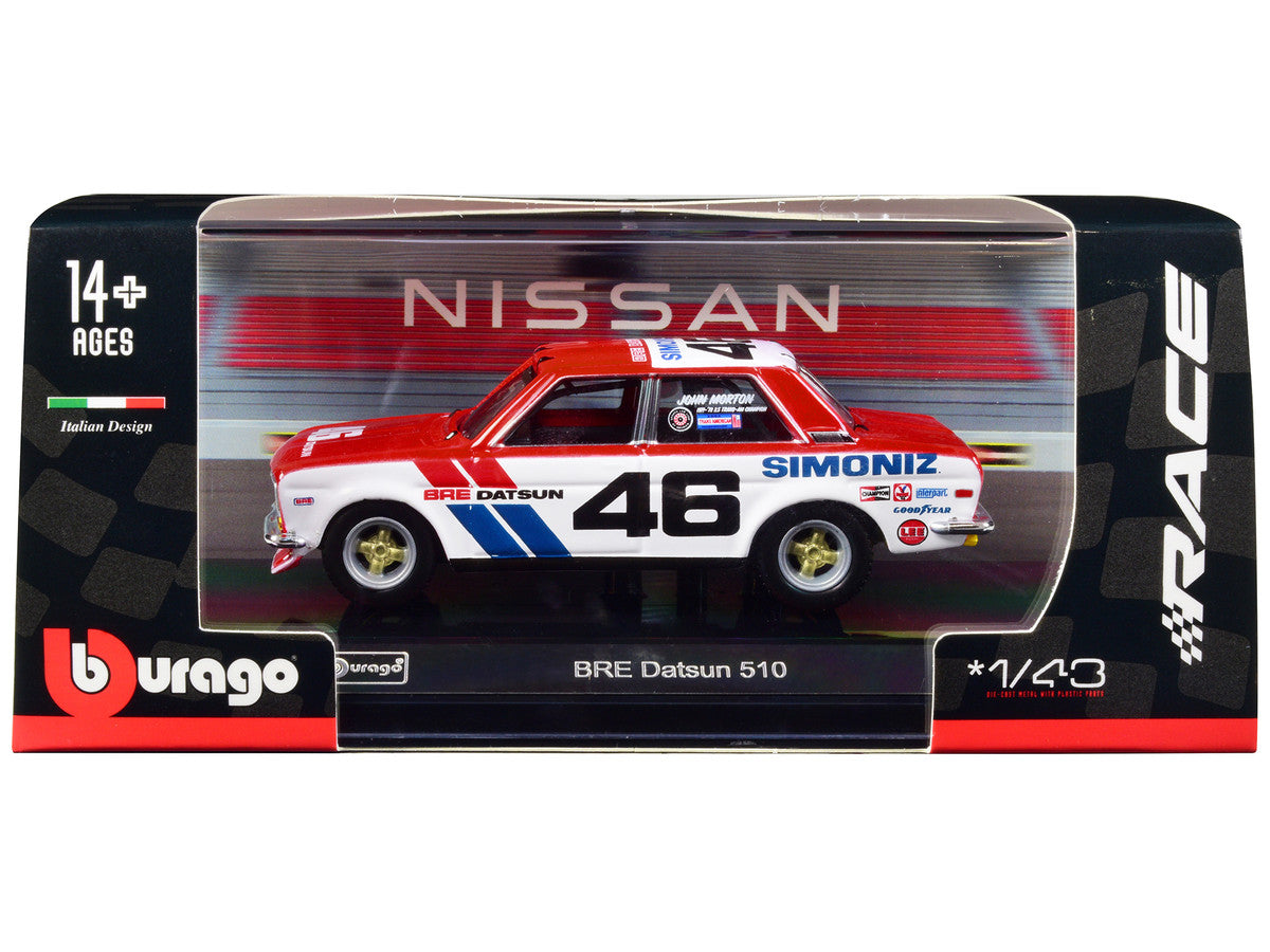 Datsun 510 #46 John Morton Red and White "BRE (Brock Racing Enterprises)" "Race" Series 1/43 Diecast Model Car by Bburago by Bburago