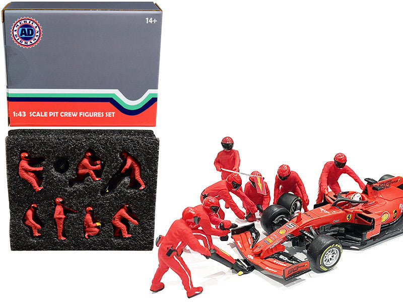 Formula One F1 Pit Crew 7 Figurine Set Team Red for 1/43 Scale Models by American Diorama by American Diorama