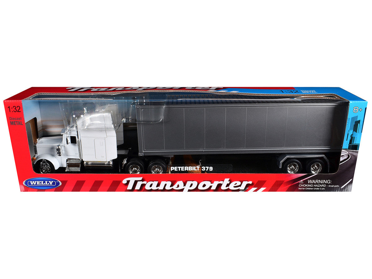 Peterbilt 379 Truck White with Silver Container "Transporter" Series 1/32 Diecast Model by Welly by Welly