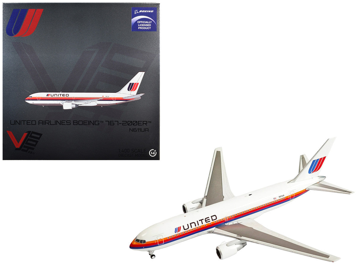 Boeing 767-200ER Commercial Aircraft "United Airlines" (N611UA) White with Stripes 1/400 Diecast Model by V1:400 by V1:400