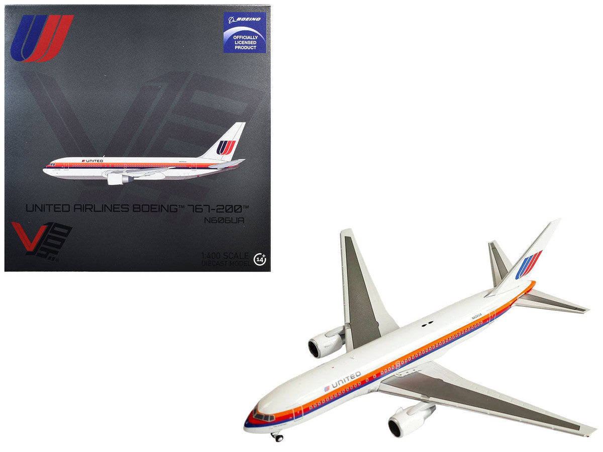 Boeing 767-200 Commercial Aircraft "United Airlines" (N606UA) White with Stripes 1/400 Diecast Model by V1:400 by V1:400