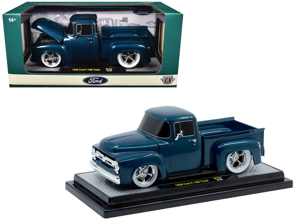 1956 Ford F-100 Pickup Truck Blue Metallic Limited Edition to 6650 pieces Worldwide 1/24 Diecast Model Car by M2 Machines by M2