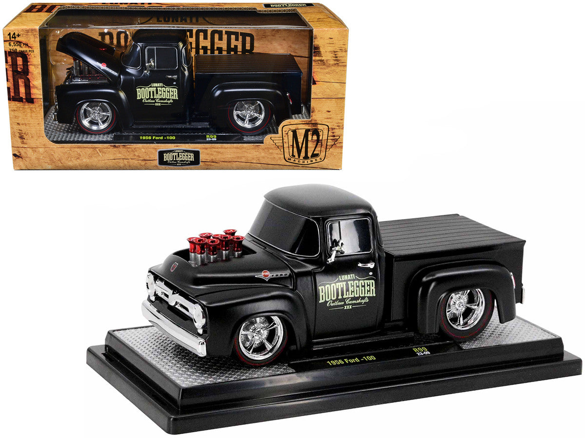 1956 Ford F-100 Pickup Truck Matt Black "Lunati Bootlegger" Limited Edition to 6550 pieces Worldwide 1/24 Diecast Model Car by M2 Machines by M2