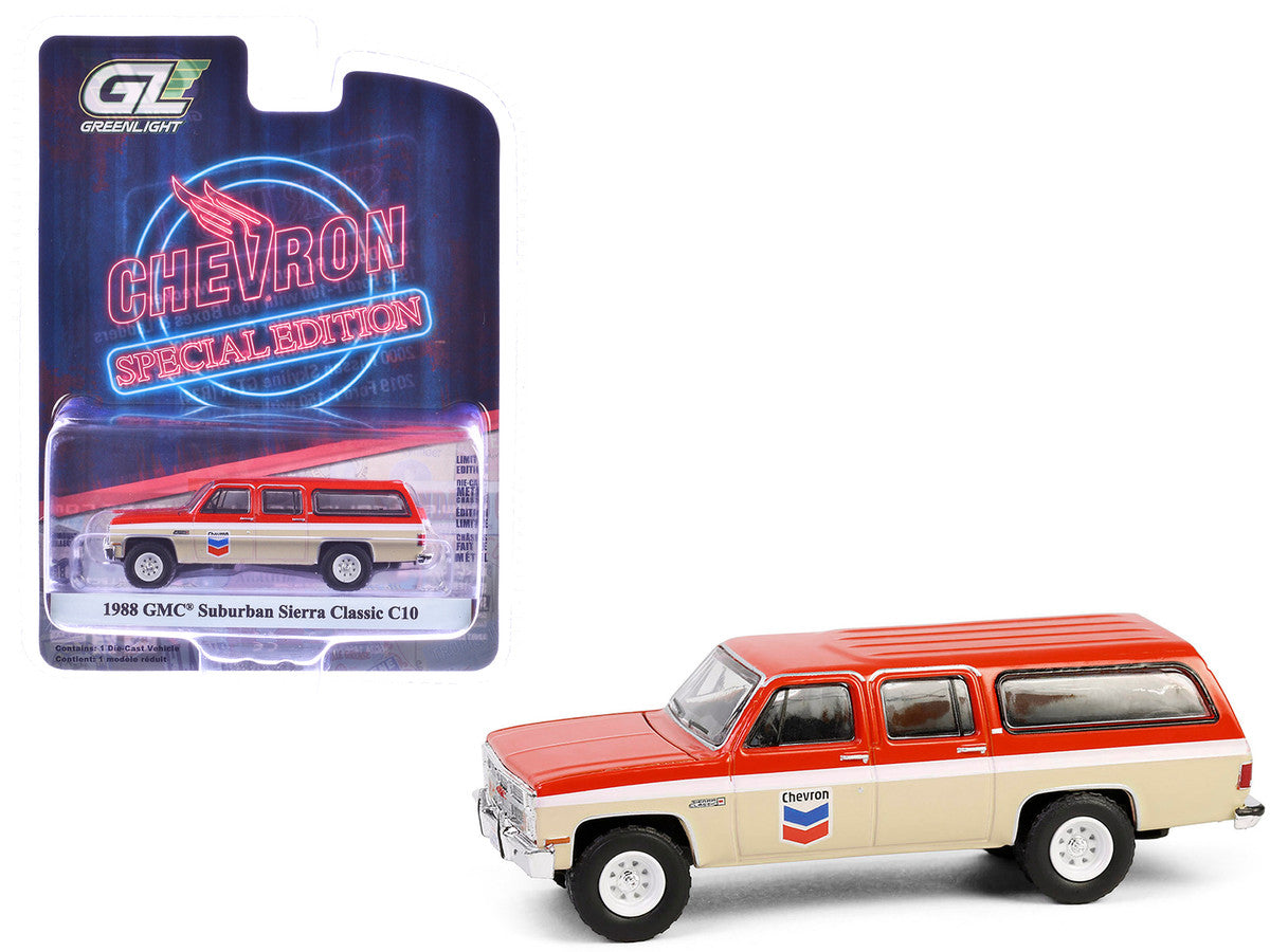 1988 GMC Suburban Sierra Classic C10 "Chevron" Orange and Beige with White Stripes "Chevron Special Edition" Series 1 1/64 Diecast Model Car by Greenlight by Greenlight