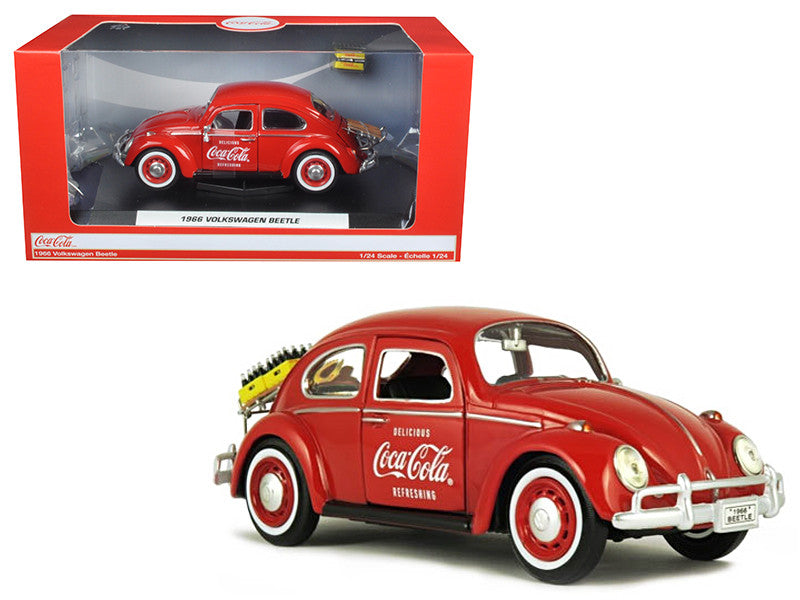 1966 Volkswagen Beetle with Rear Luggage Rack Red with Two Bottle Cases "Coca-Cola" 1/24 Diecast Model Car by Motorcity Classics by Motorcity Classics