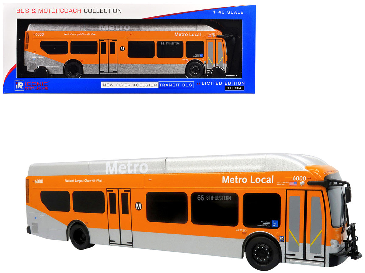 New Flyer Xcelsior Transit Bus Bank "Los Angeles Metro" Orange and Silver "The Bus & Motorcoach Collection" Limited Edition to 504 Pieces Worldwide 1/43 Model by Iconic Replicas by Iconic Replicas