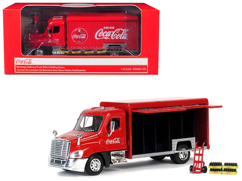 Beverage Delivery Truck "Coca-Cola" with Handcart and 4 Bottle Cases 1/50 Diecast Model by Motorcity Classics by Motorcity Classics