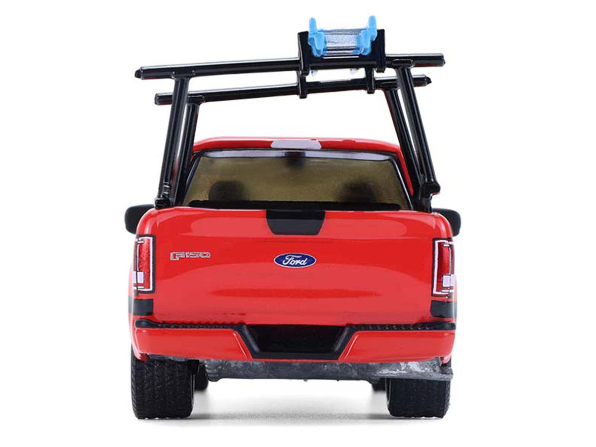 2015 Ford F-150 Pickup Truck with Ladder Rack Red with Black Stripes "Down on the Farm" Series 11 1/64 Diecast Model by Greenlight by Greenlight
