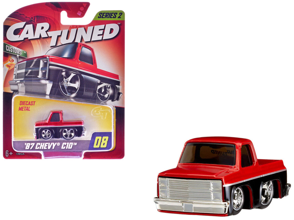 1987 Chevrolet C10 Pickup Truck Red Metallic and Black "Customs" Series 2 Diecast Model Car by CarTuned by Car Tuned