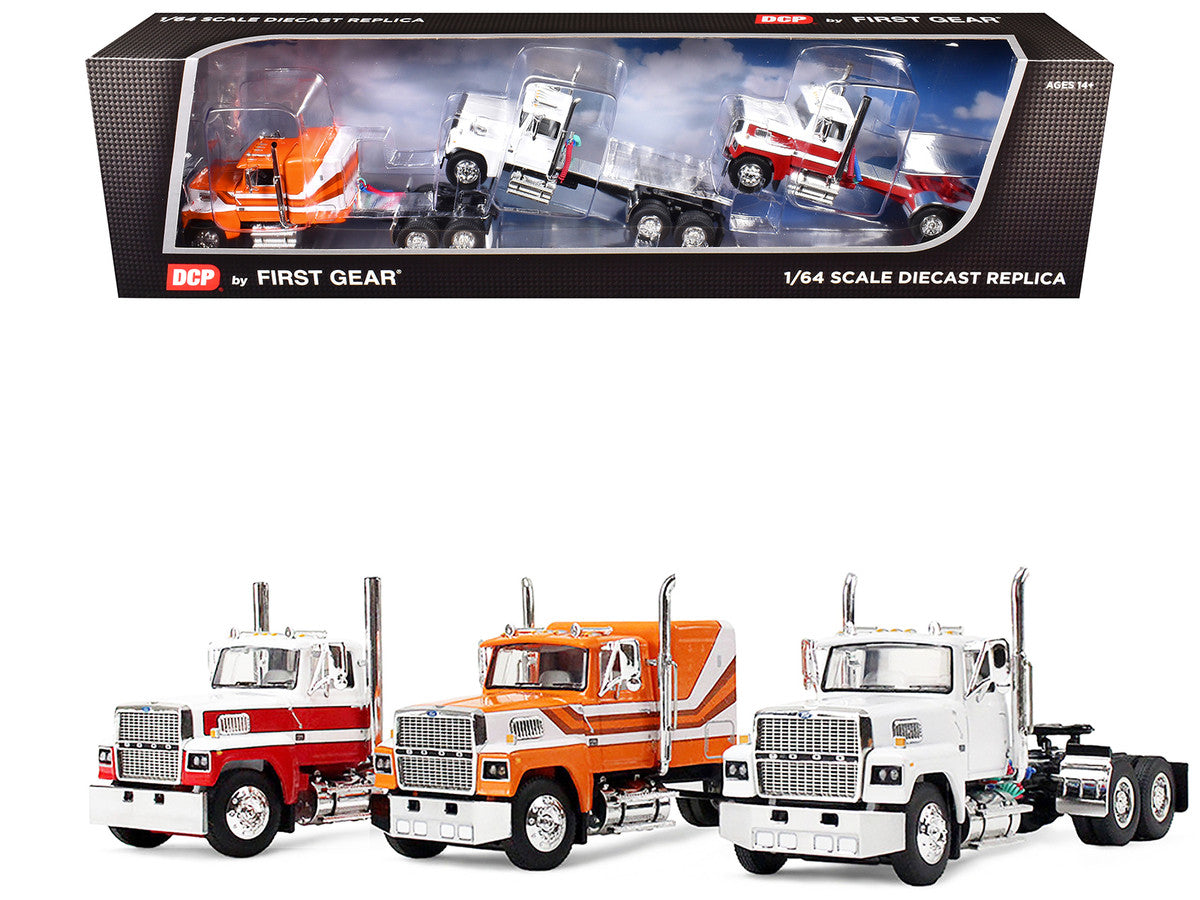 Ford LTL 9000 Trio Set (Two Day Cabs and One 60" Flat Top Sleeper) 1/64 Diecast Model by DCP/First Gear by First Gear