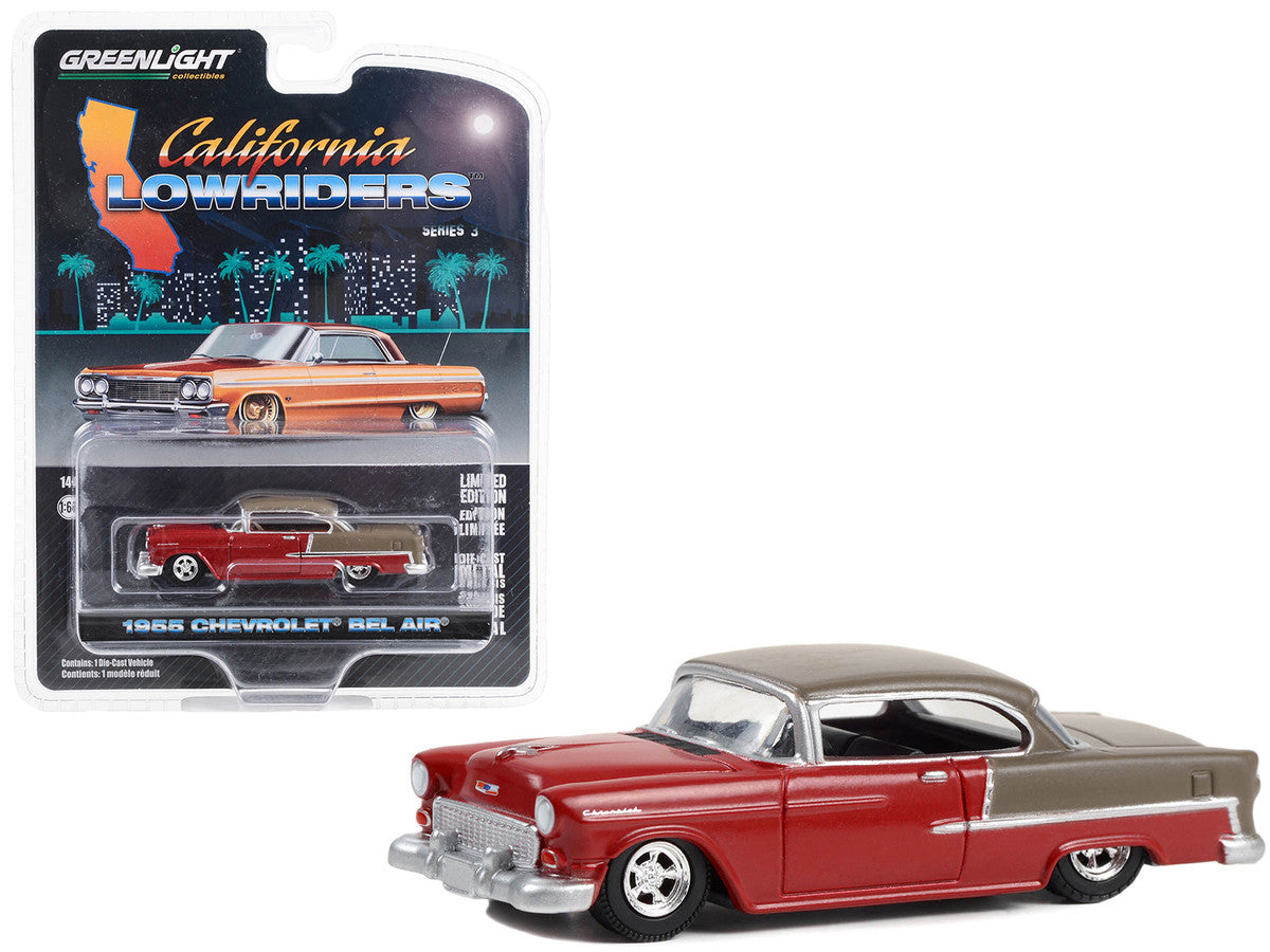 1955 Chevrolet Bel Air Lowrider Ruby Red and Matt Bronze "California Lowriders" Series 3 1/64 Diecast Model Car by Greenlight by Greenlight