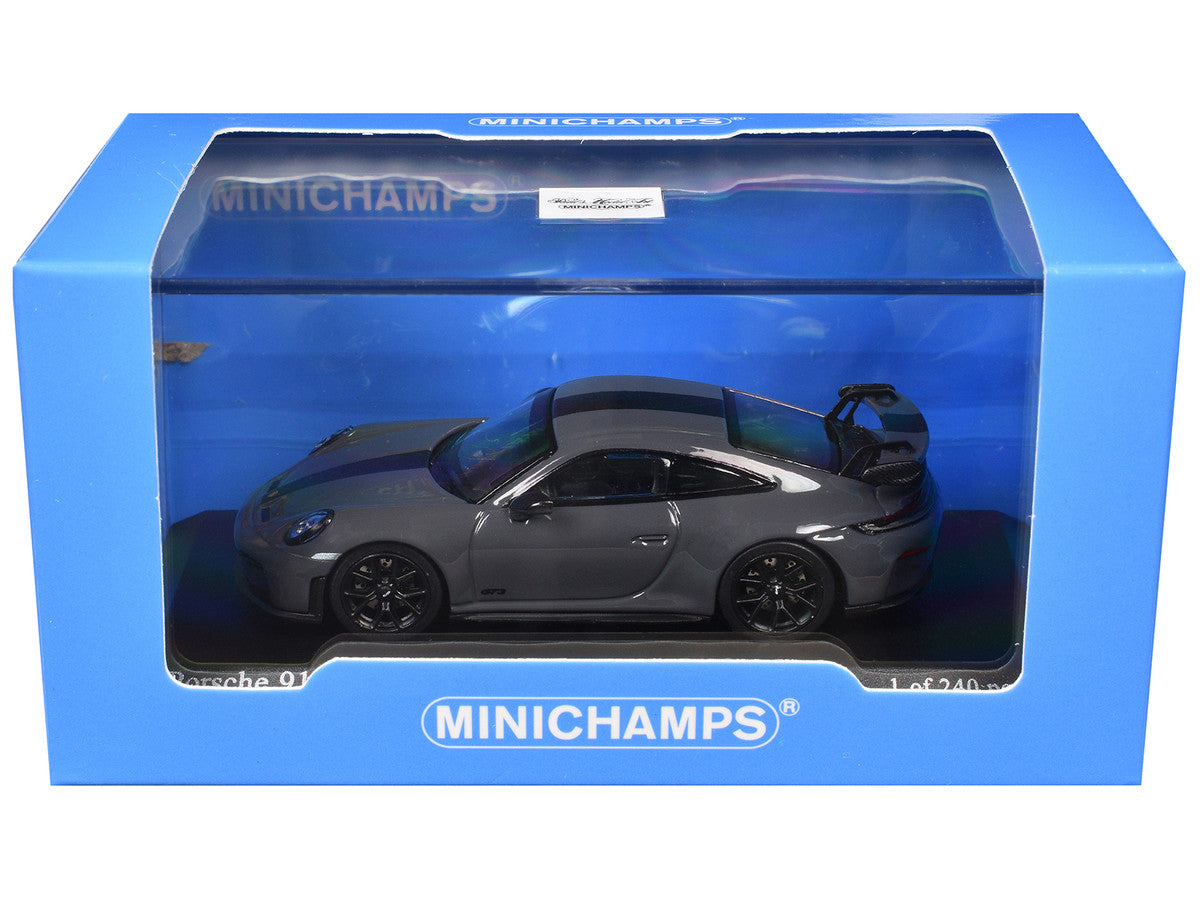 2025 Porsche 911 (992.2) GT3 Weissach Package Gray with Carbon Stripe Limited Edition to 240 pieces Worldwide 1/64 Diecast Model Car by Minichamps by Minichamps