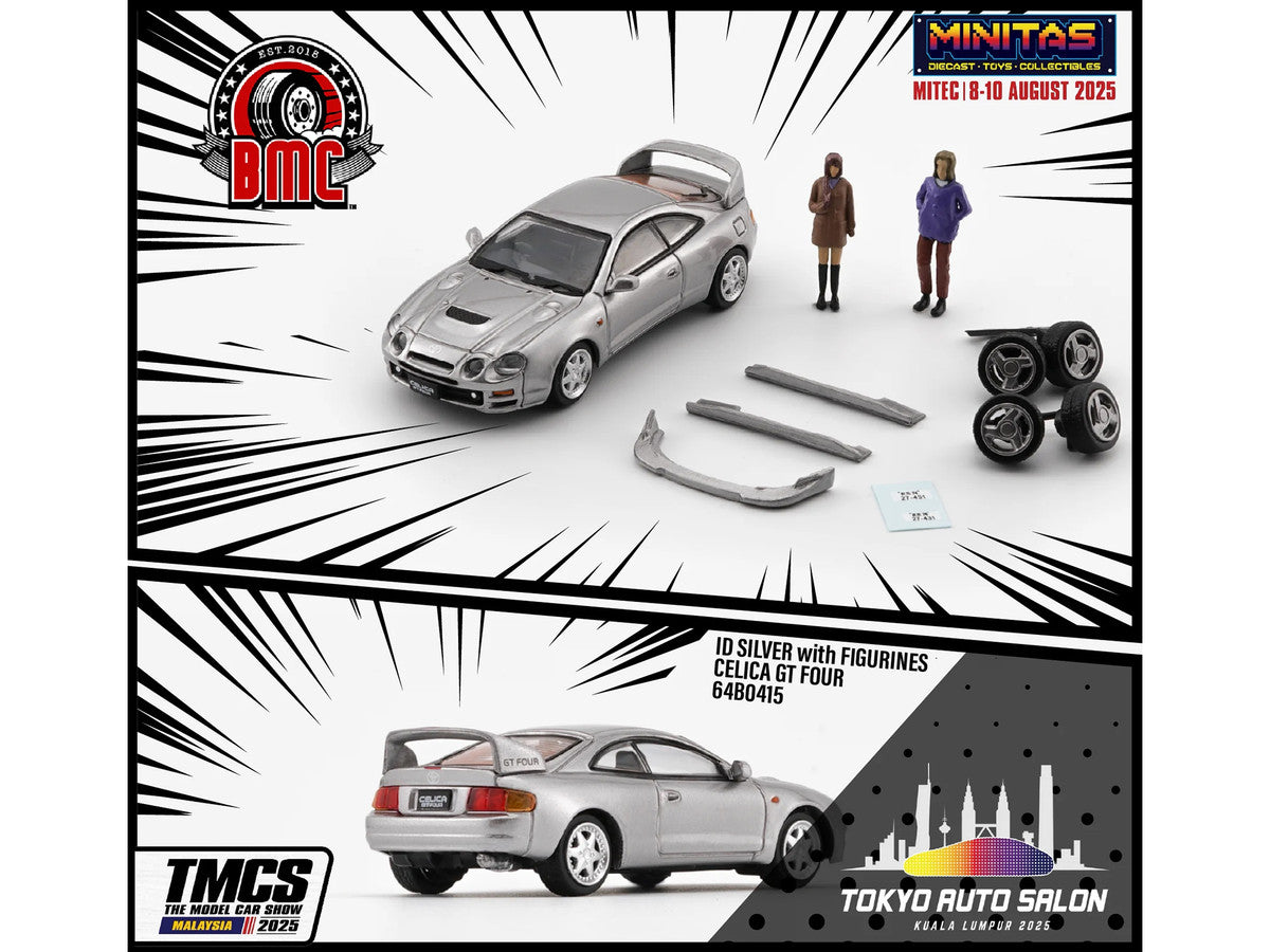 Toyota Celica GT-Four RHD (Right Hand Drive) ID Silver Metallic with 2 Figures and Accessories 1/64 Diecast Model Car by BM Creations by BM Creations