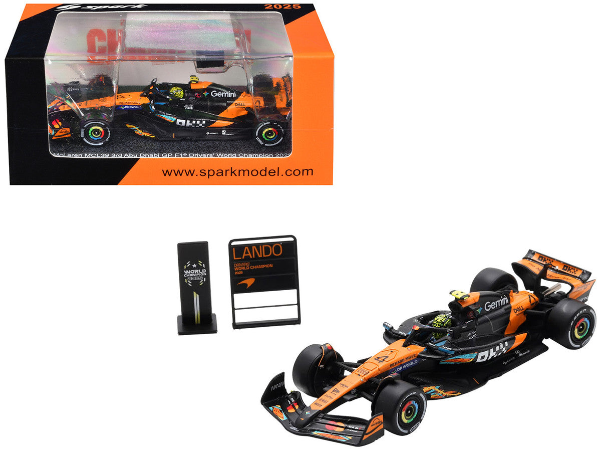 McLaren MCL39 #4 Lando Norris 3rd Place Formula One F1 "Abu Dhabi GP GP" (2025) "Drivers' World Champion 2025" with Pit Board 1/64 Model Car by Spark by Spark