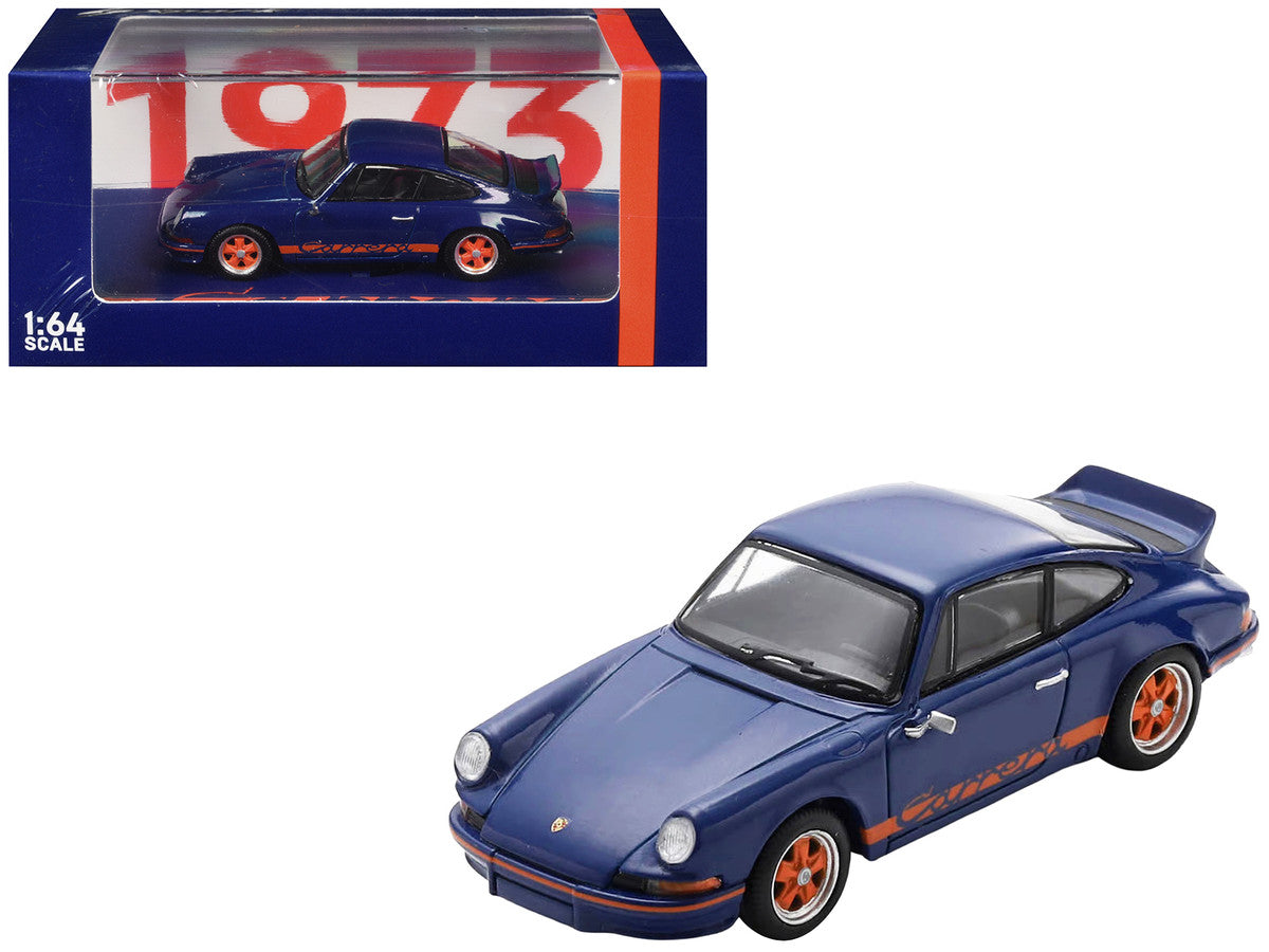 1973 Porsche 911 RS 2.7 Blue with Orange Stripes 1/64 Model Car by Spark by Spark