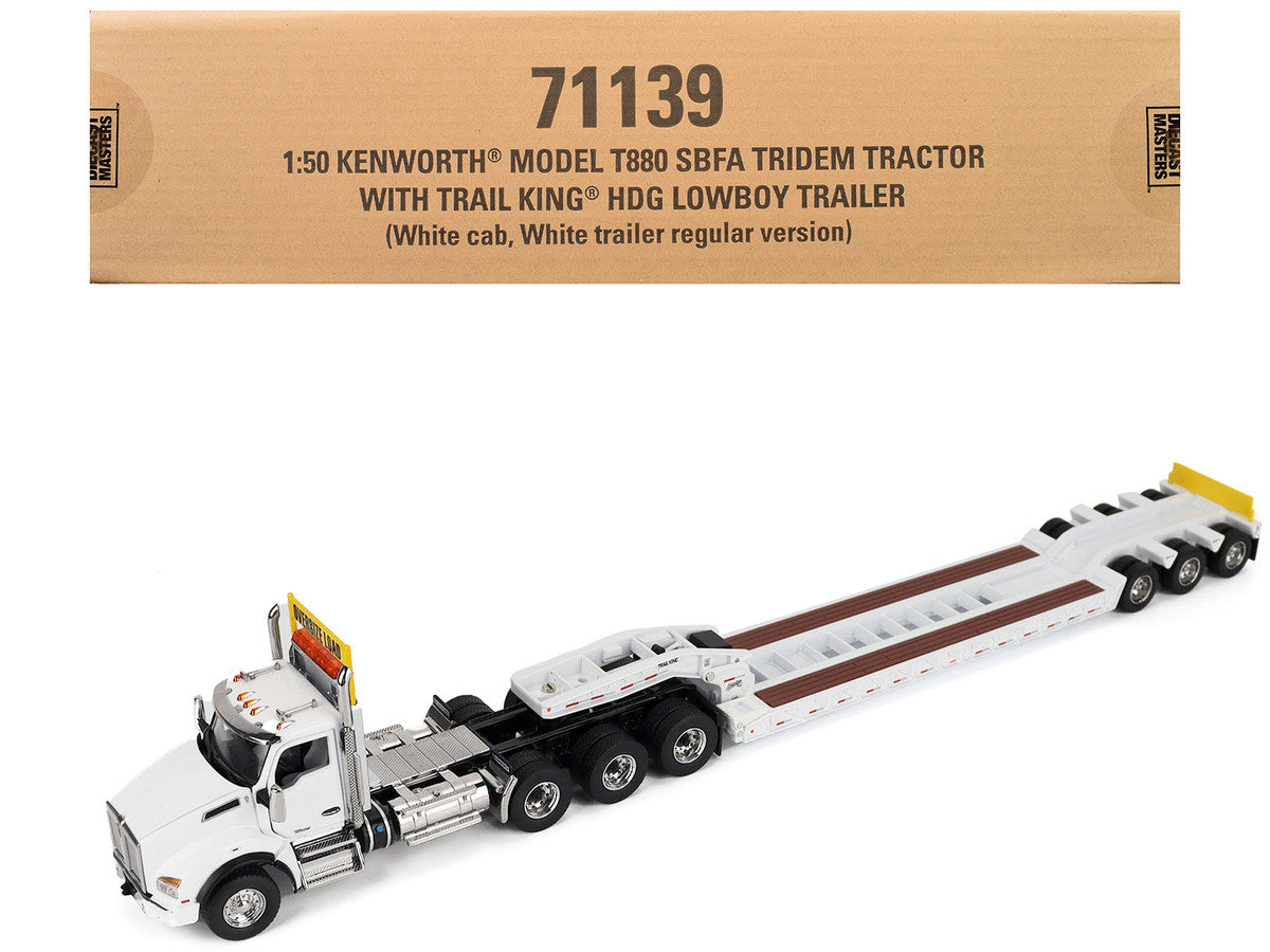 Kenworth T880 SBFA Tridem Truck with Trail King HDG Lowboy Trailer White "Transport Series" 1/50 Diecast Model by Diecast Masters by Diecast Masters