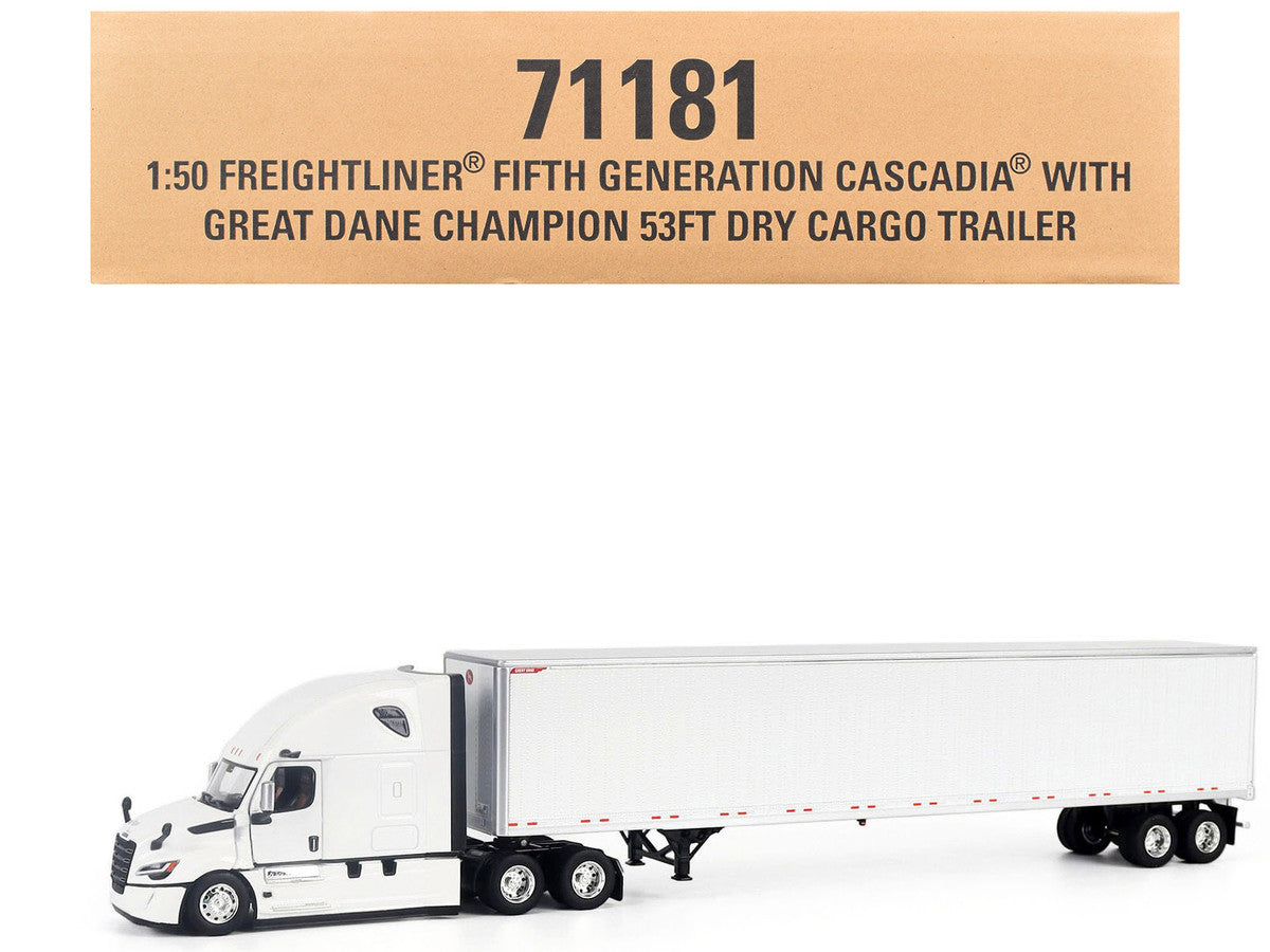 2025 Freightliner Cascadia Gen-5 Sleeper Cab Truck White with Great Dane Champion 53ft Dry Cargo Trailer "Transport Series" 1/50 Diecast Model by Diecast Masters by Diecast Masters