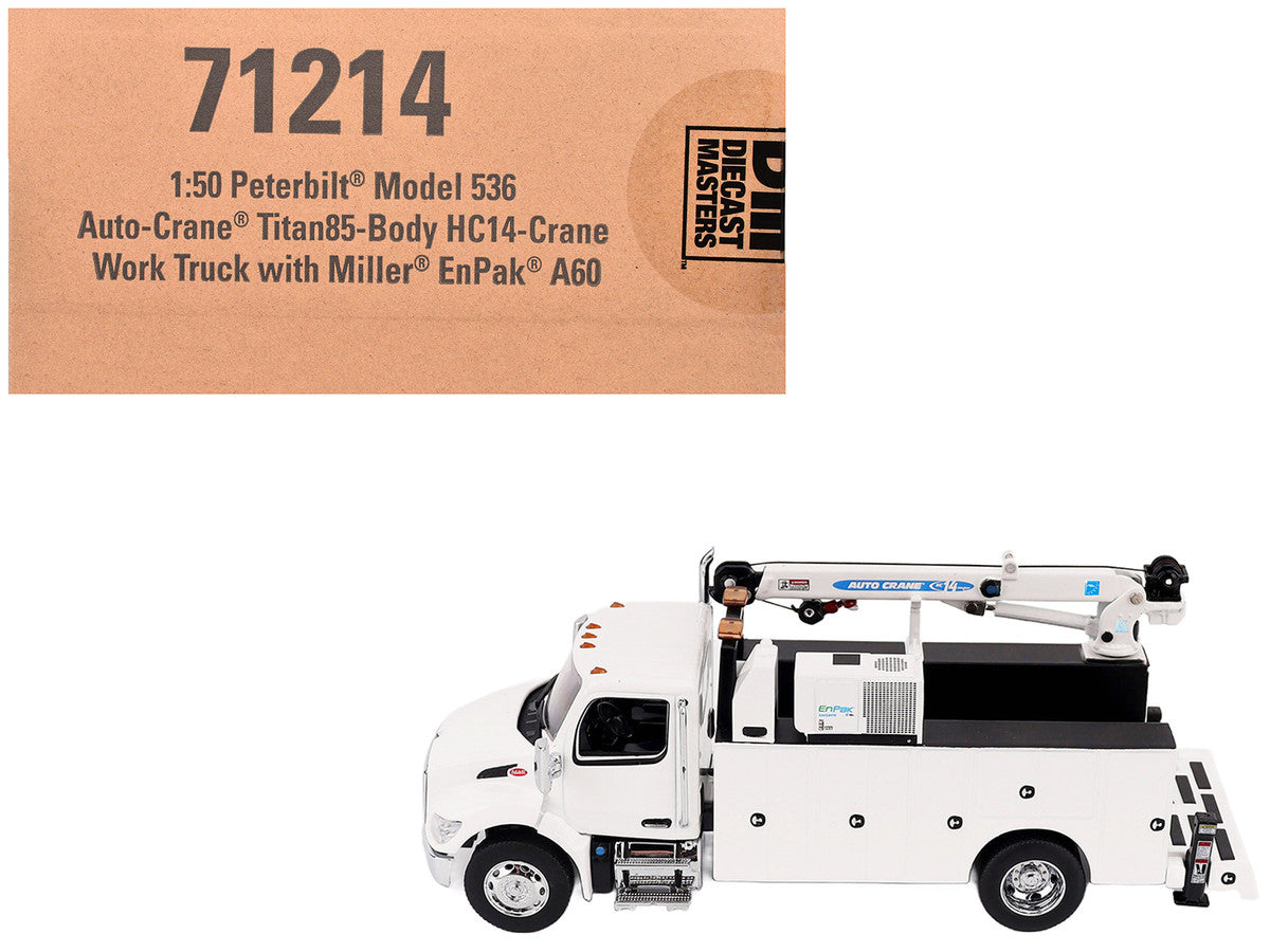 Peterbilt 536 Auto-Crane Titan85-Body HC14-Crane Work Truck with Miller EnPak White "Transport Series" 1/50 Diecast Model by Diecast Masters by Diecast Masters