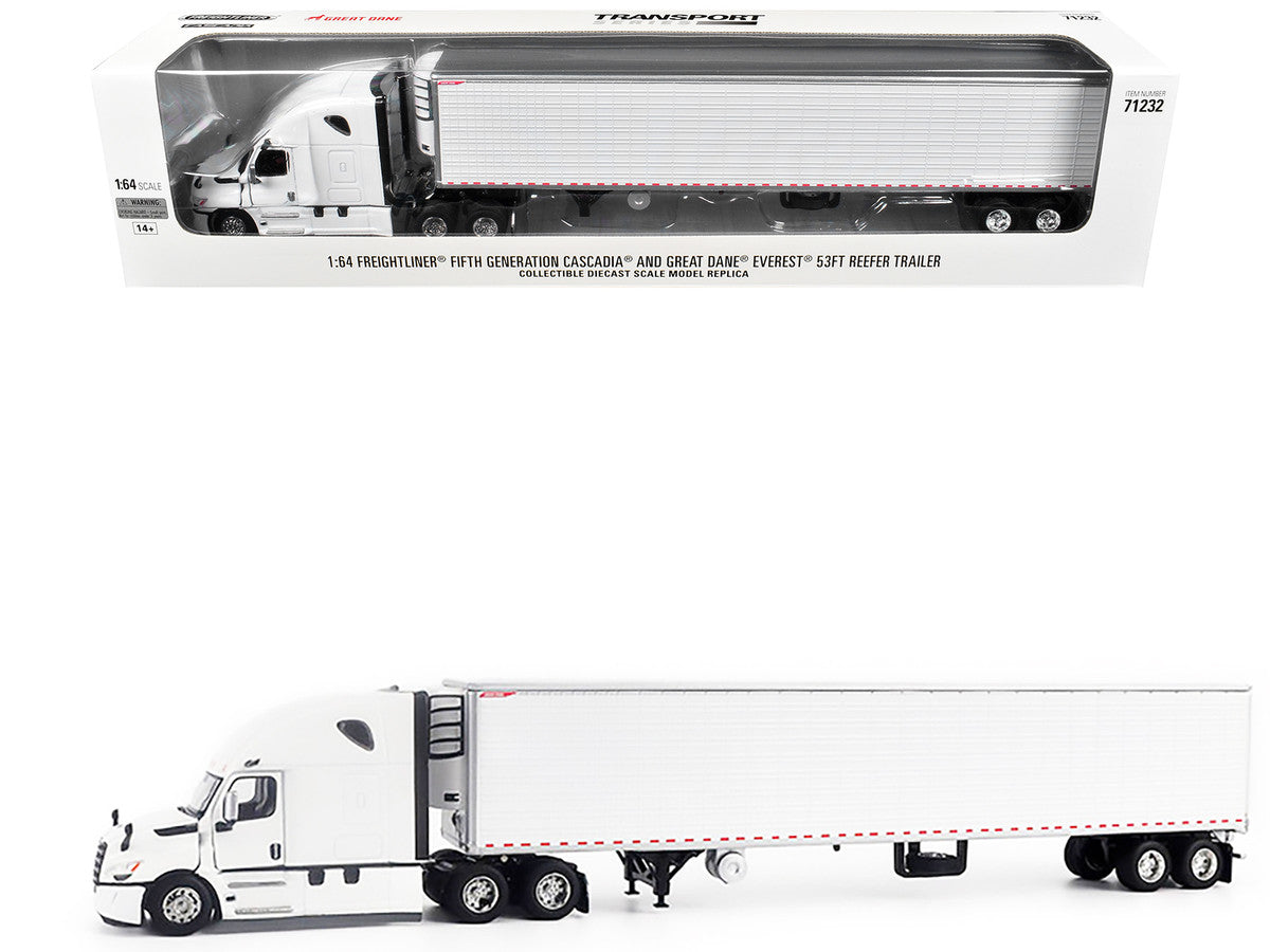 2025 Freightliner Cascadia Gen-5 Truck Tractor with Sleeper and Great Dane Champion 53ft Refrigerated Trailer Winter White "Transport Series" 1/64 Diecast Model by Diecast Masters by Diecast Masters