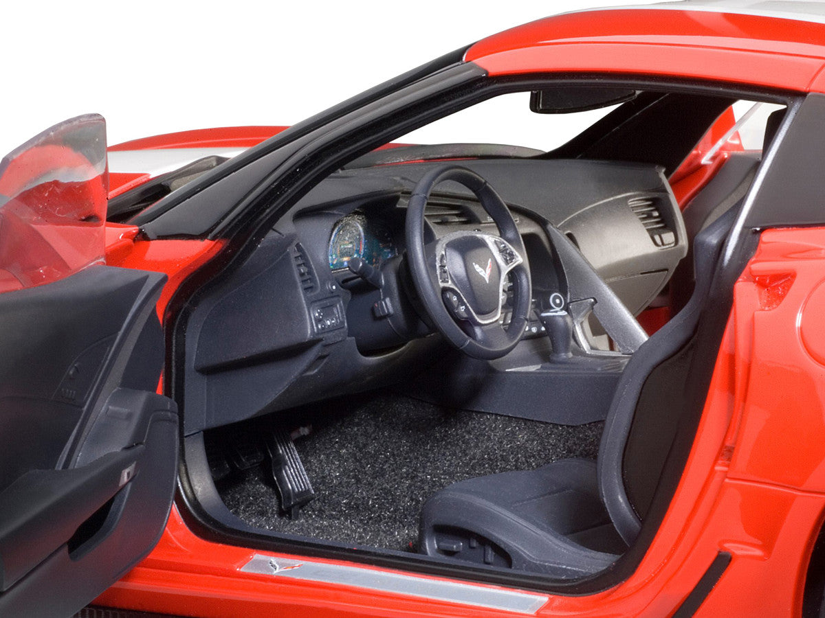 2017 Chevrolet Corvette C7 Grand Sport Red with White Stripe and Black Fender Hash Marks 1/18 Model Car by Autoart by Autoart
