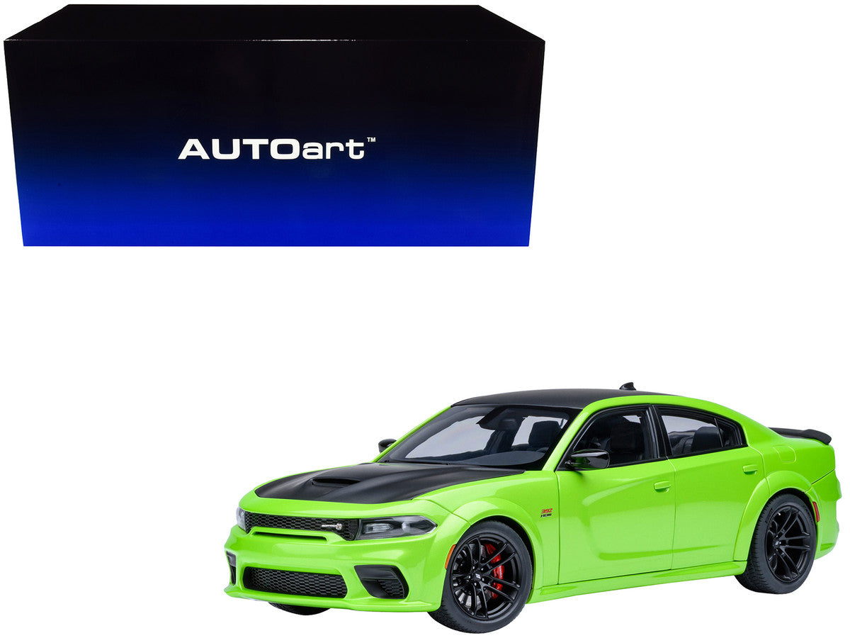 Dodge Charger Scat Pack Widebody Sublime Green with Matt Black Hood and Top 1/18 Model Car by Autoart by Autoart