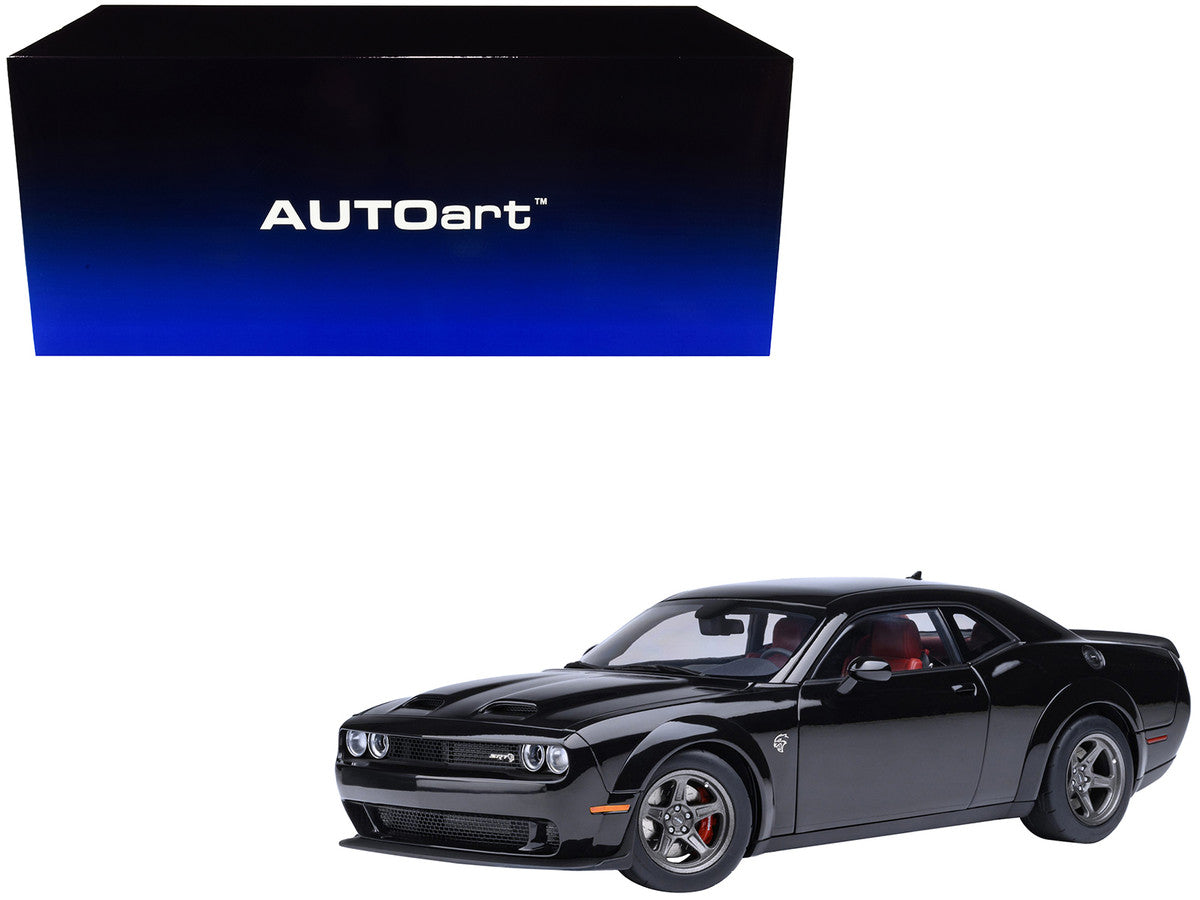 2023 Dodge Challenger SRT Super Stock Pitch Black with Red Interior 1/18 Model Car by Autoart by Autoart