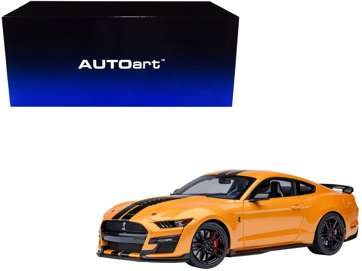 Ford Mustang Shelby GT500 Cyber Orange Metallic with Black Stripes 1/18 Model Car by Autoart by Autoart