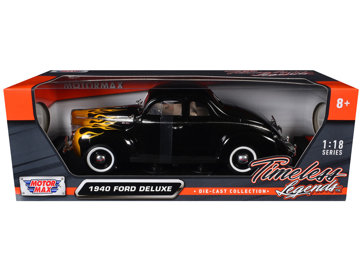 1940 Ford Deluxe Black with Yellow Flames "Timeless Classics" 1/18 Diecast Model Car by Motormax by Motormax