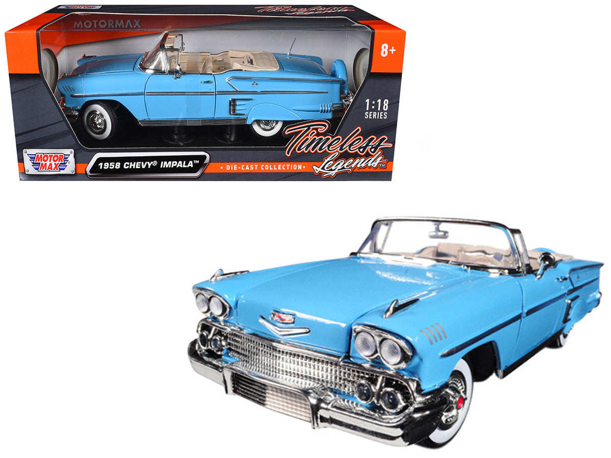 1958 Chevrolet Impala Convertible Light Blue "Timeless Classics" 1/18 Diecast Model Car by Motormax by Motormax