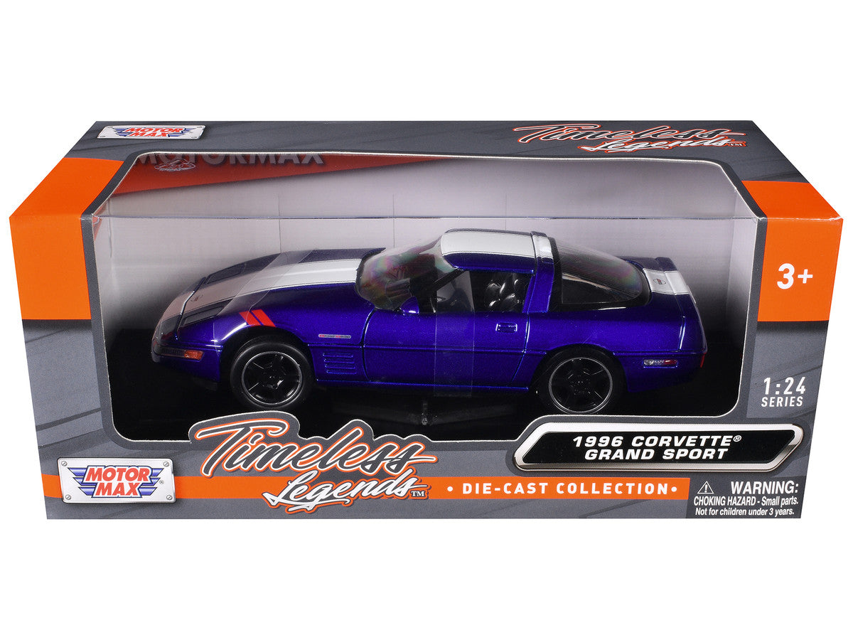 1996 Chevrolet Corvette Grand Sport Blue Metallic with White Stripes "Timeless Legends" Series 1/24 Diecast Model Car by Motormax by Motormax