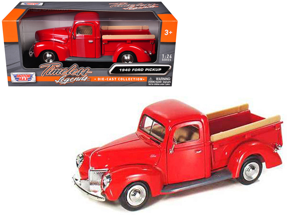 1940 Ford Pickup Truck Red 1/24 Diecast Model Car by Motormax by Motormax