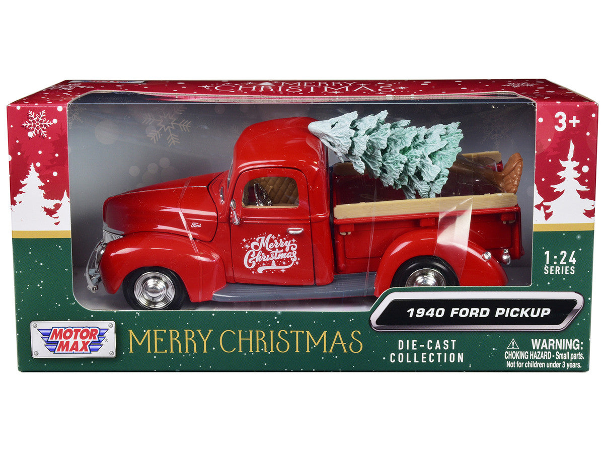 1940 Ford Pickup Truck Red "Merry Christmas" with Tree Accessory 1/24 Diecast Model Car by Motormax by Motormax