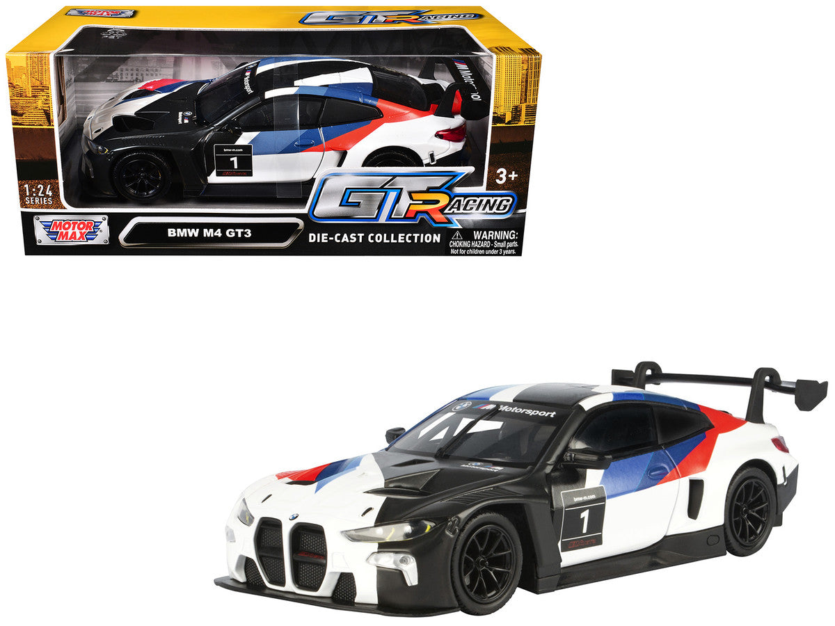 BMW M4 GT3 #1 White with Black Blue and Red Graphics "GT Racing" Series 1/24 Diecast Model Car by Motormax by Motormax
