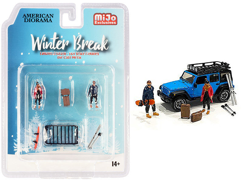 "Winter Break" Diecast Set of 6 pieces (2 Figurines and 4 Accessories) for 1/64 Scale Models by American Diorama by American Diorama