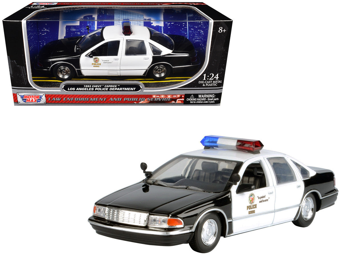 1993 Chevrolet Caprice Police Car "LAPD (Los Angeles Police Department)" Black and White "Law Enforcement and Public Service" Series 1/24 Diecast Model Car by Motormax by Motormax