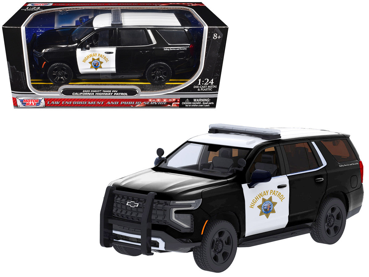 2025 Chevrolet Tahoe Police Pursuit Vehicle "California Highway Patrol" Black and White "Law Enforcement and Public Service" Series 1/24 Diecast Model Car by Motormax by Motormax