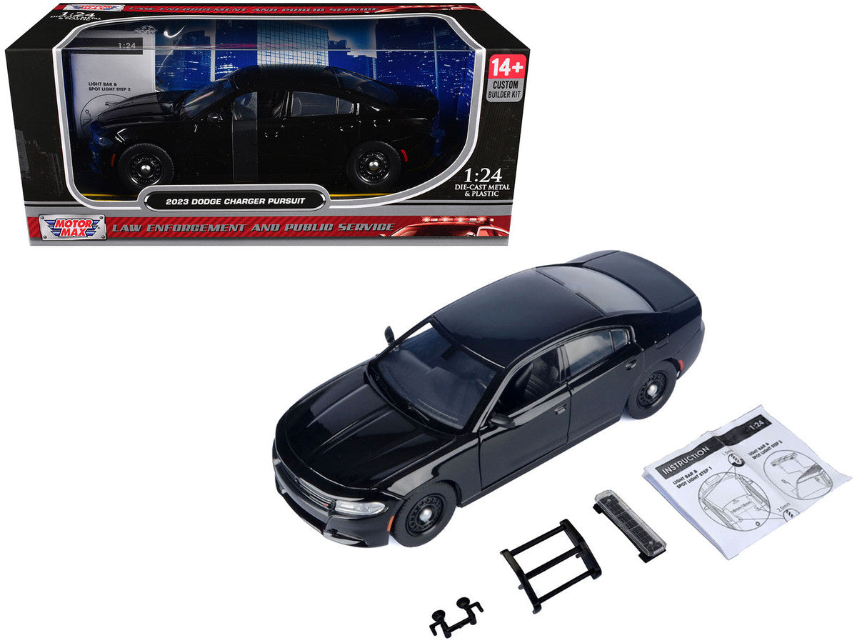 2023 Dodge Charger Pursuit Police Car Black "Custom Builder's Kit - Law Enforcement and Public Service" Series 1/24 Diecast Model Car by Motormax by Motormax