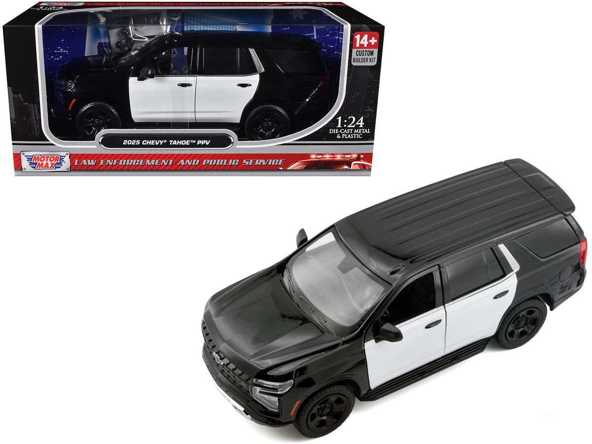 2025 Chevrolet Tahoe PPV Black and White "Custom Builder's Kit - Law Enforcement and Public Service" Series 1/24 Diecast Model Car by Motormax by Motormax