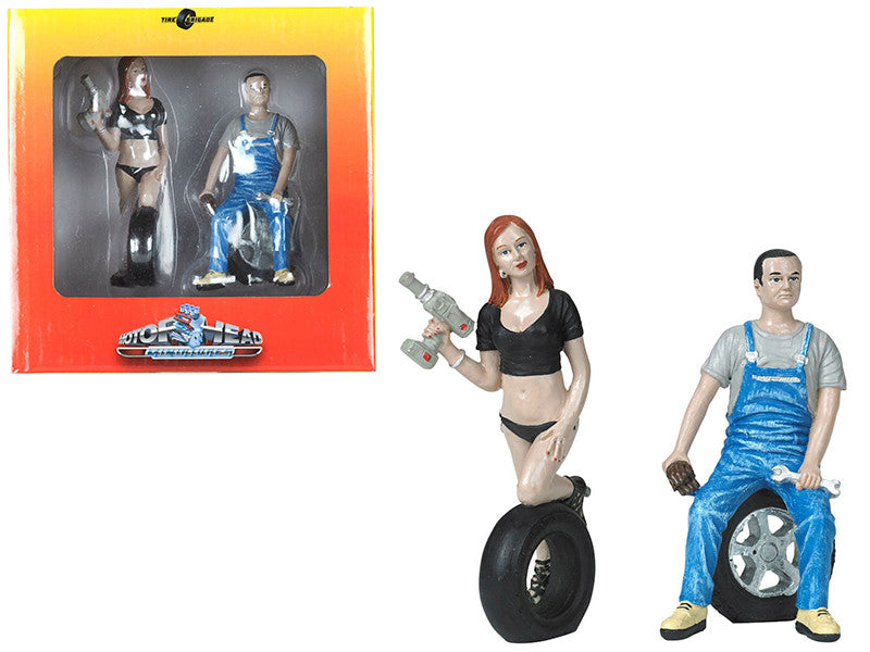 Michele and Derek Tire Brigade 2 piece Figurine Set 1/18 by Motorhead Miniatures by Motorhead Miniatures