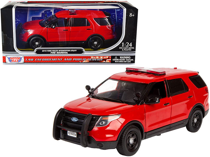 2015 Ford Police Interceptor Utility "Fire Marshal" Plain Red 1/24 Diecast Model Car by Motormax by Motormax