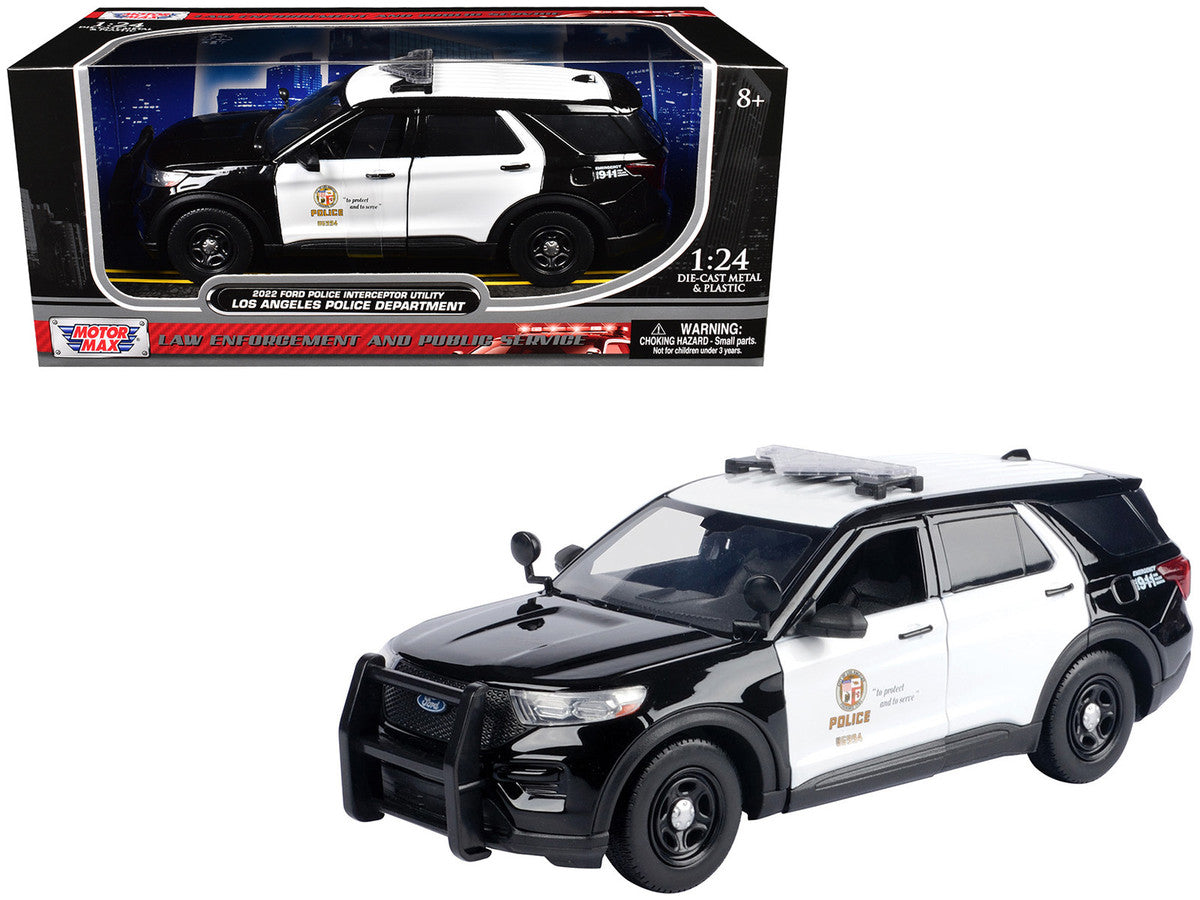 2022 Ford Police Interceptor Utility "Los Angeles Police Department" Black and White "Law Enforcement and Public Service" Series 1/24 Diecast Model Car by Motormax by Motormax