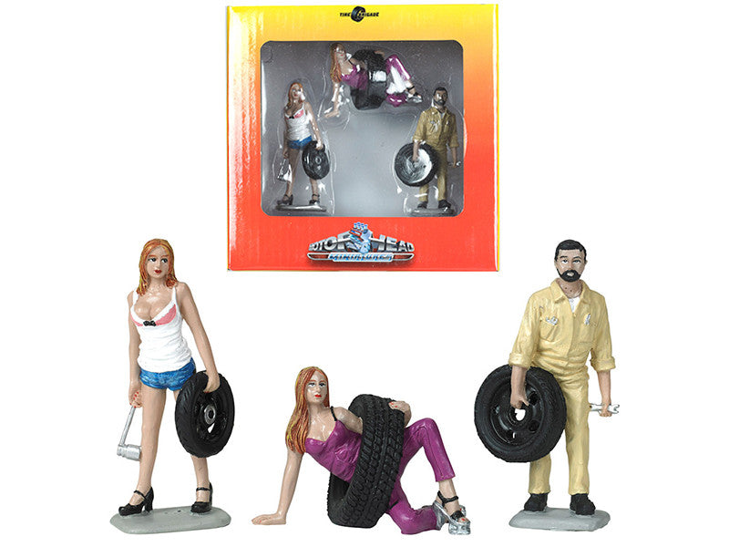 Val, Meg and Gary Tire Brigade 3 piece Figurine Set 1/24 by Motorhead Miniatures by Motorhead Miniatures