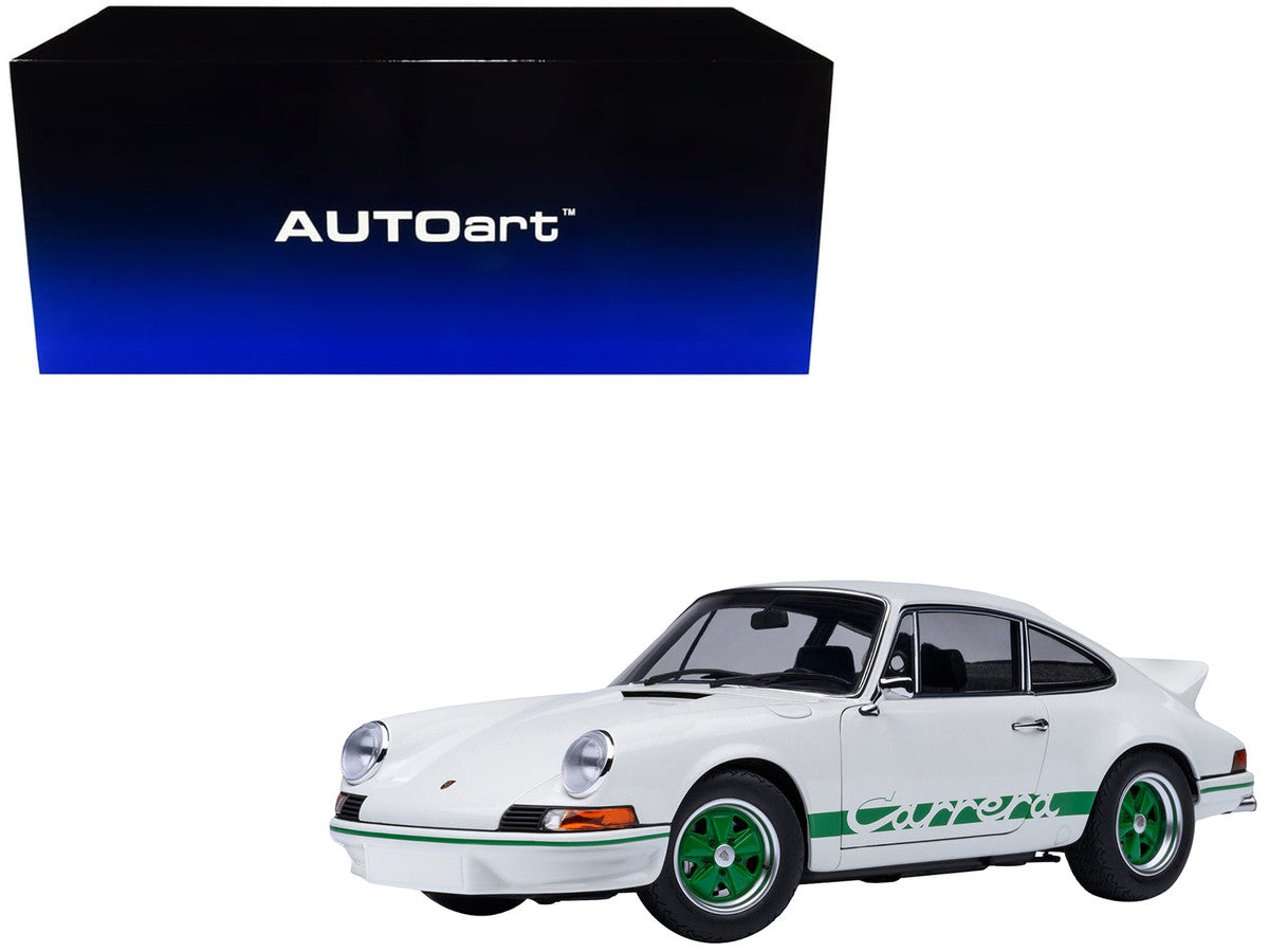 Porsche 911 Carrera 2.7 RS Grand Prix White with Green Stripes and Wheels 1/18 Model Car by Autoart by Autoart