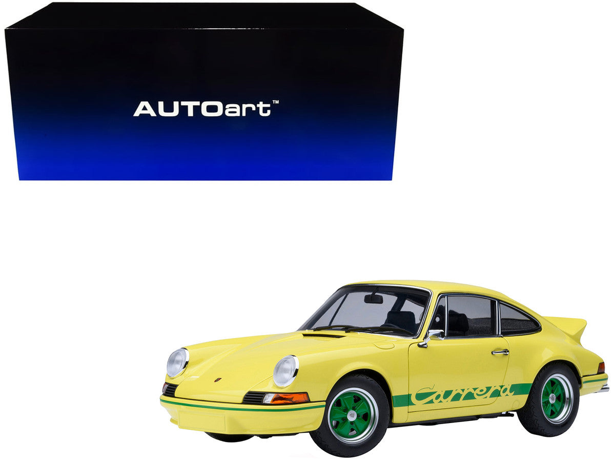 Porsche 911 Carrera 2.7 RS Light Yellow with Green Stripes and Wheels 1/18 Model Car by Autoart by Autoart