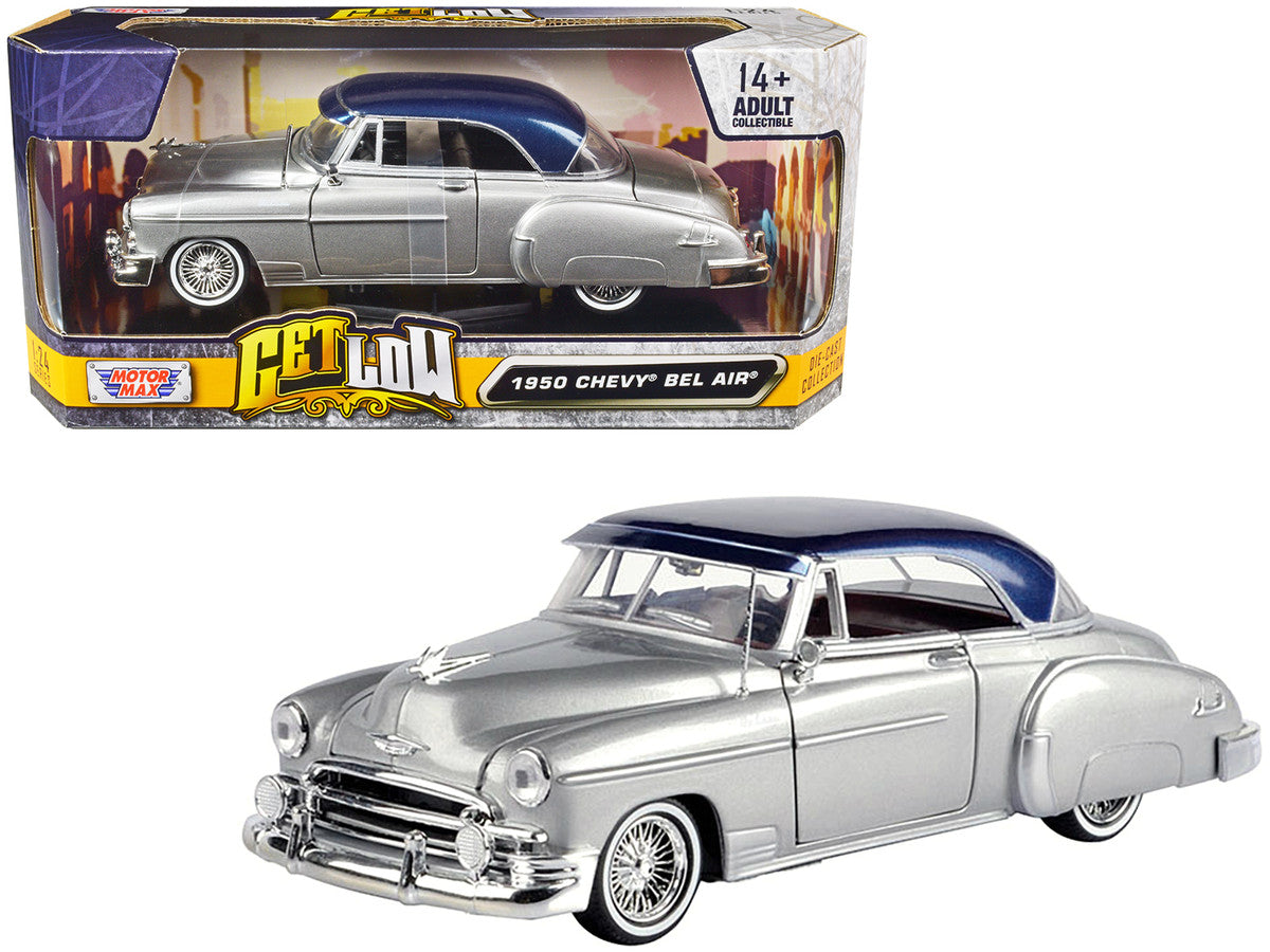 1950 Chevrolet Bel Air Lowrider Silver Metallic with Blue Metallic Top "Get Low" Series 1/24 Diecast Model Car by Motormax by Motormax